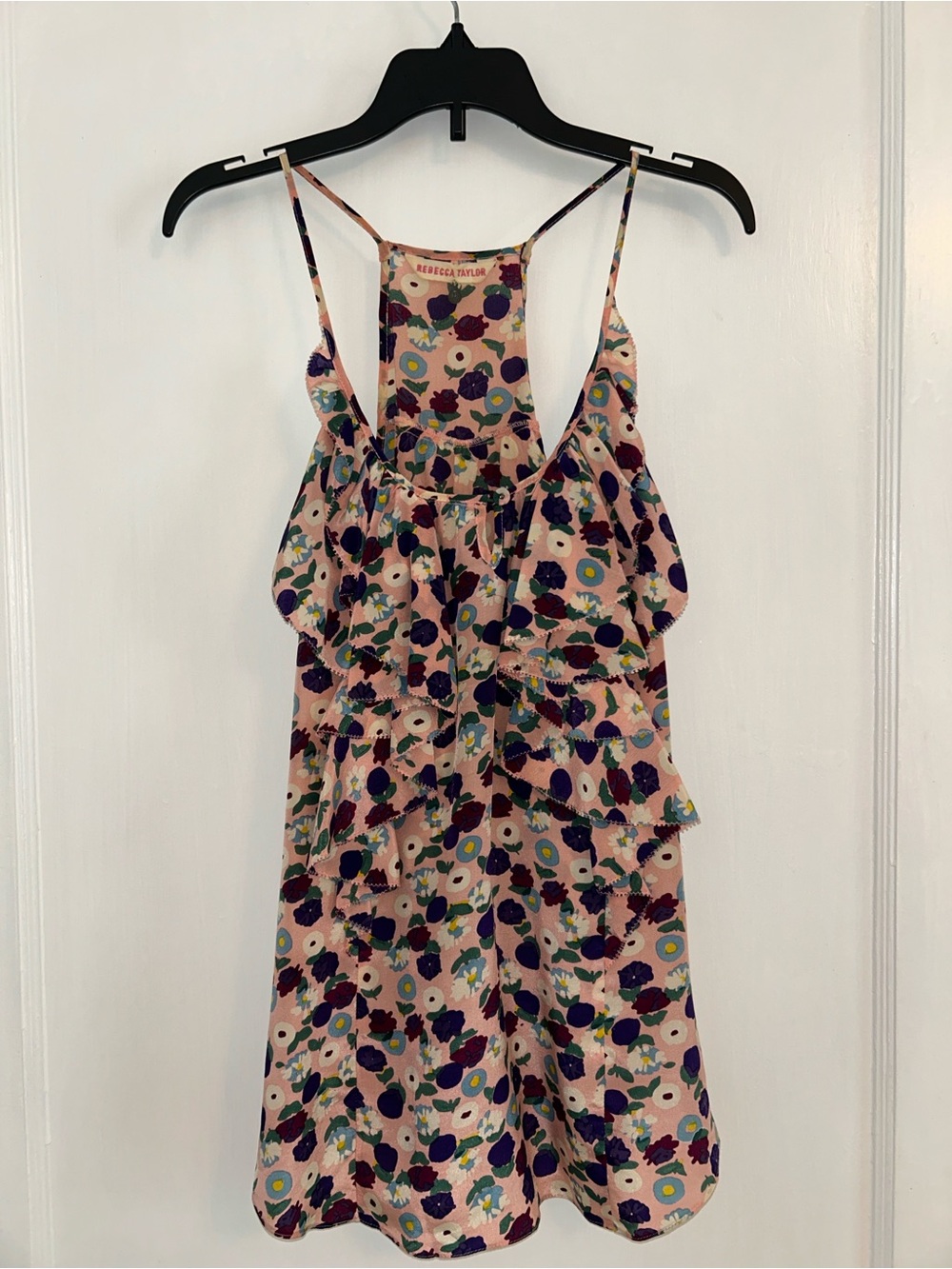 Rebecca Taylor Silk Pink Multi-Color Floral Ruffle Camisole